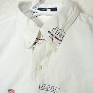 VTG Chaps Ralph Lauren AOP American Flag Button Down Shirt Mens' Size Medium S/S